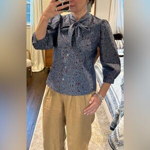 J. CREW Liberty Tie-Neck Blouse in Columbo Chambray